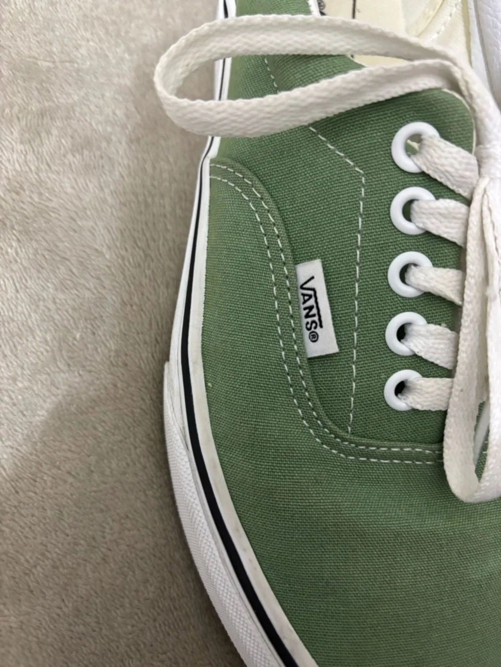 Vans Olive Green Low Top Canvas Sneakers with White Laces